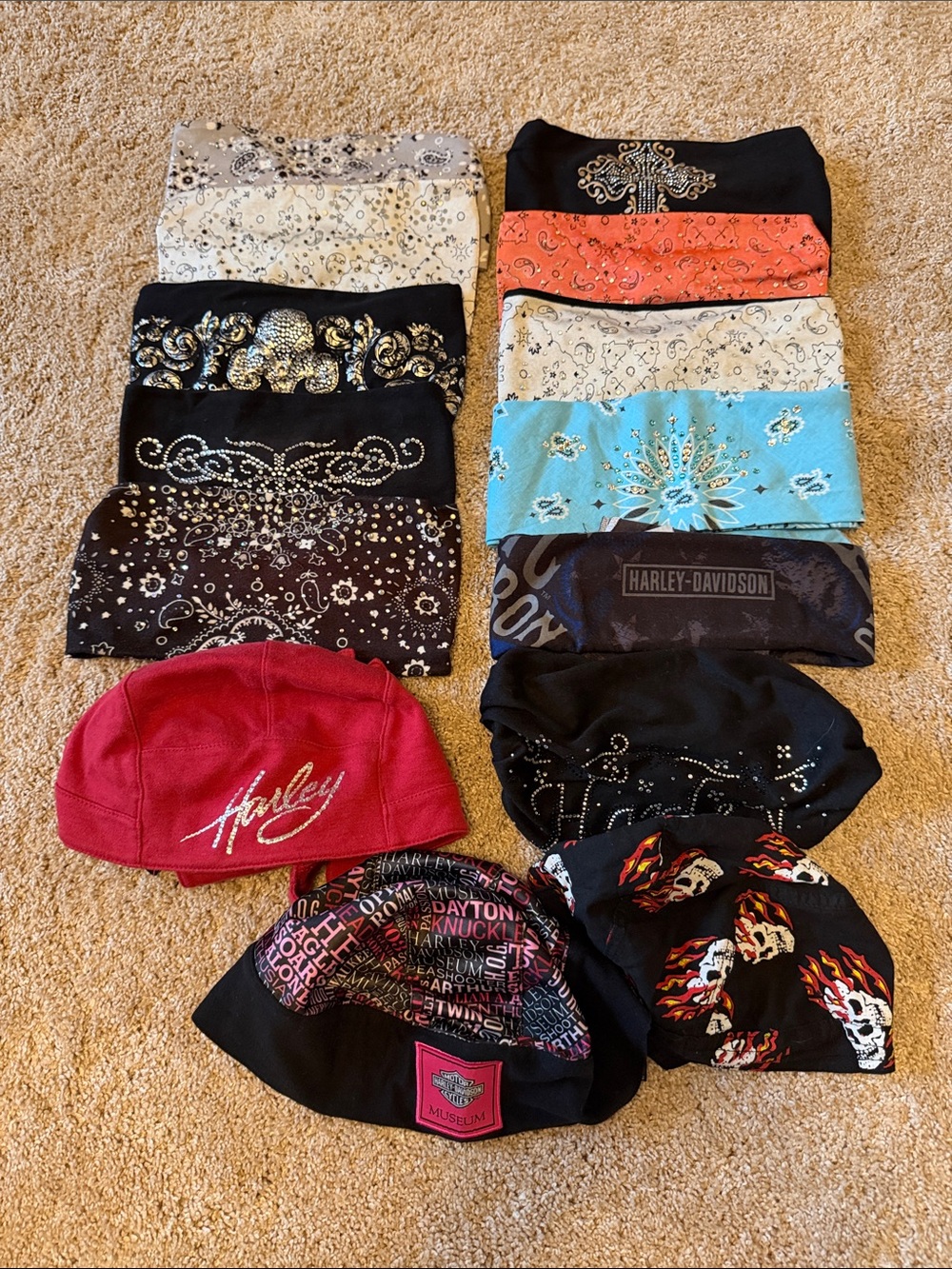 Lot of Harley-Davidson Kids Embroidered Skull caps & Bandanas